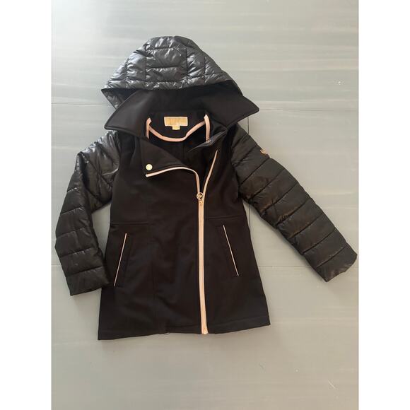 Michael Kors Jacket Girls 7/8 Black Rose Gold Zipper Fleece Lined Soft Shell - Picture 1 of 7